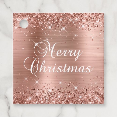 Glittery Rose Gold Foil Merry Christmas Gift Favor Tags