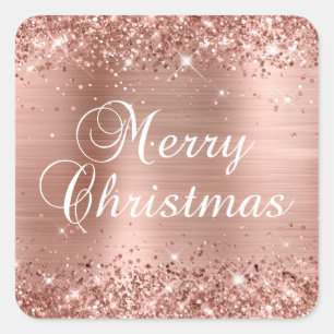 Glittery Rose Gold Foil Merry Christmas Square Sticker