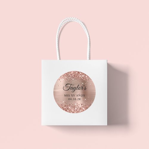 Glittery Rose Gold Foil Mis XV Aos Classic Round Sticker