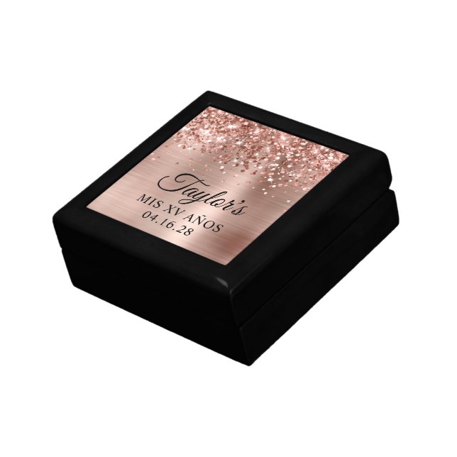 Glittery Rose Gold Foil Mis XV Años Gift Box (Side)