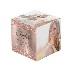 Glittery Rose Gold Foil Mis XV Años Photo Cube