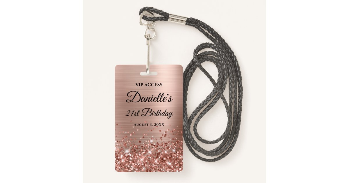 Glittery Rose Gold Foil Modern 21st Birthday Badge | Zazzle