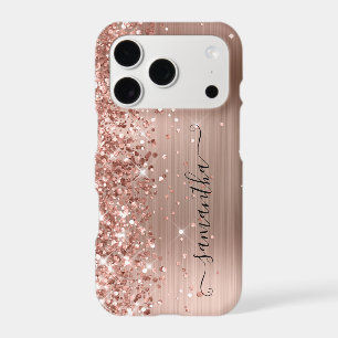 Glittery Rose Gold Foil Modern Girly Signature iPhone 17 Pro Case
