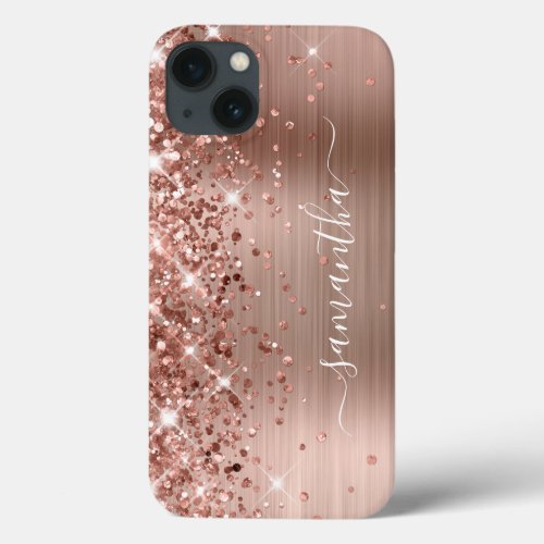 Glittery Rose Gold Foil Modern Girly Signature iPhone 13 Case