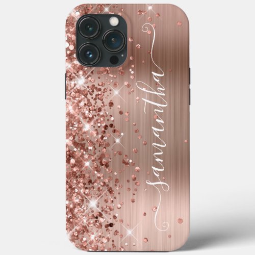 Glittery Rose Gold Foil Modern Girly Signature iPhone 13 Pro Max Case