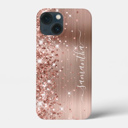 Glittery Rose Gold Foil Modern Girly Signature iPhone 13 Mini Case