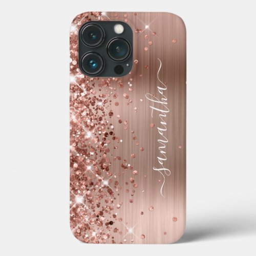 Glittery Rose Gold Foil Modern Girly Signature iPhone 13 Pro Case