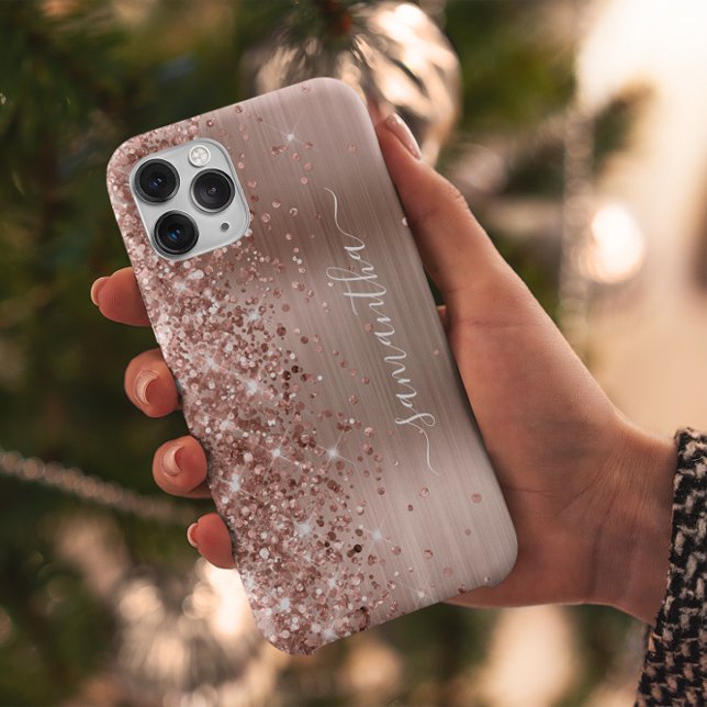 Glittery Rose Gold Foil Modern Girly Signature Case-Mate iPhone Case (Glitter Rose Gold Case)