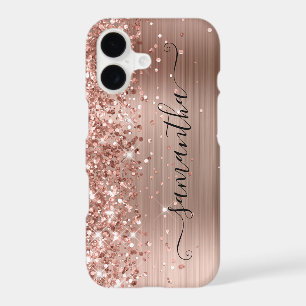 Glittery Rose Gold Foil Modern Girly Signature iPhone 17 Case