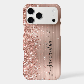 Glittery Rose Gold Foil Modern Girly Signature iPhone 17 Pro Max Case