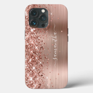 Glittery Rose Gold Foil Modern Girly Signature iPhone 13 Pro Case