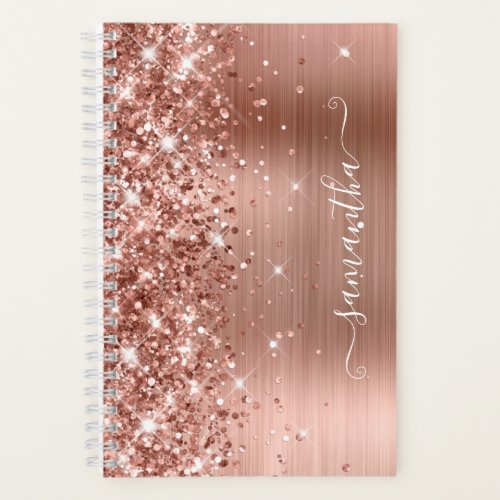 Glittery Rose Gold Foil Modern Girly Signature Notebook