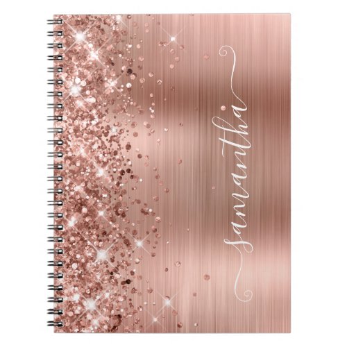 Glittery Rose Gold Foil Modern Girly Signature Notebook