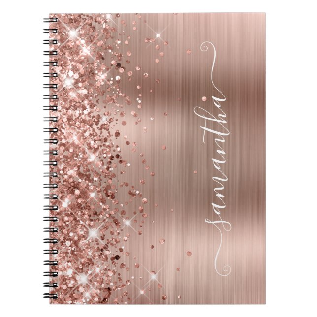Glittery Rose Gold Foil Modern Girly Signature Notebook (Front)