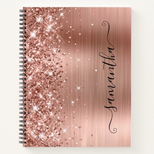 Glittery Rose Gold Foil Modern Girly Signature Notebook