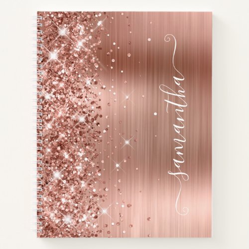 Glittery Rose Gold Foil Modern Girly Signature Notebook