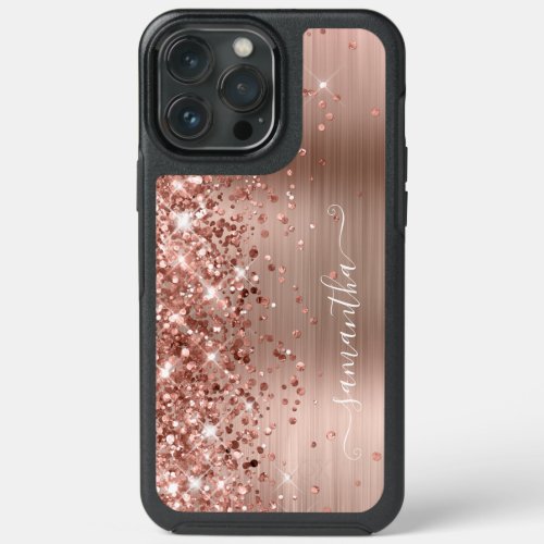 Glittery Rose Gold Foil Modern Girly Signature iPhone 13 Pro Max Case