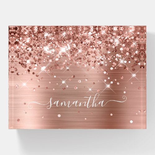 Glittery Rose Gold Foil Modern Girly Signature Paperweight