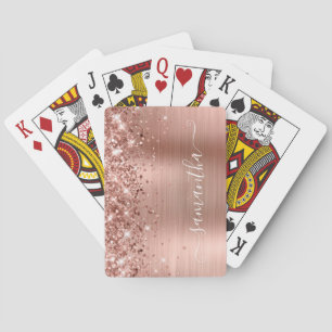 Glittery Rose Gold Foil Modern Girly Signature Poker Cards