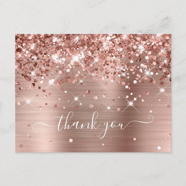 Glittery Rose Gold Foil Modern Girly Thank You Postcard (Front)