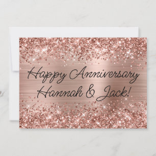 Glittery Rose Gold Foil Modern Happy Anniversary Card