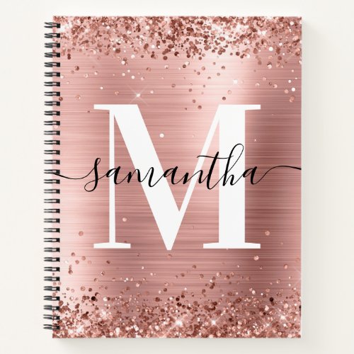 Glittery Rose Gold Foil Modern Signature Monogram Notebook