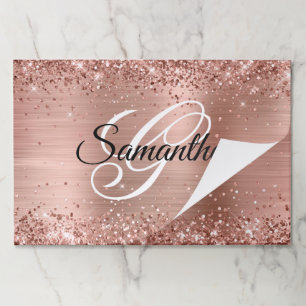 Glittery Rose Gold Foil Monogram Paper Placemats