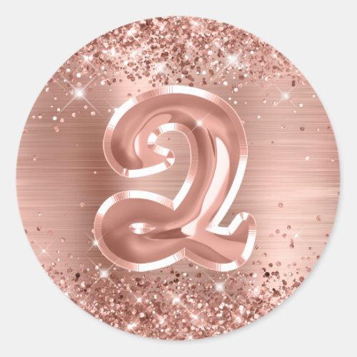 Glittery Rose Gold Foil Number 2 Birthday Classic Round Sticker
