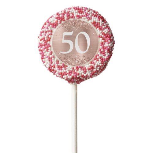 Glittery Rose Gold Foil Number 50 Birthday Chocolate Covered Oreo Pop