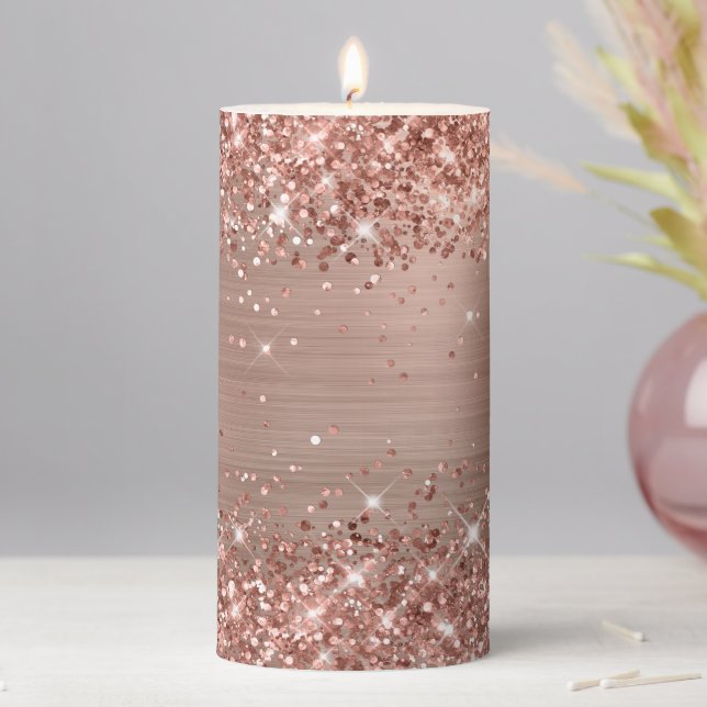 Glittery Rose Gold Foil Pillar Candle (In Situ)