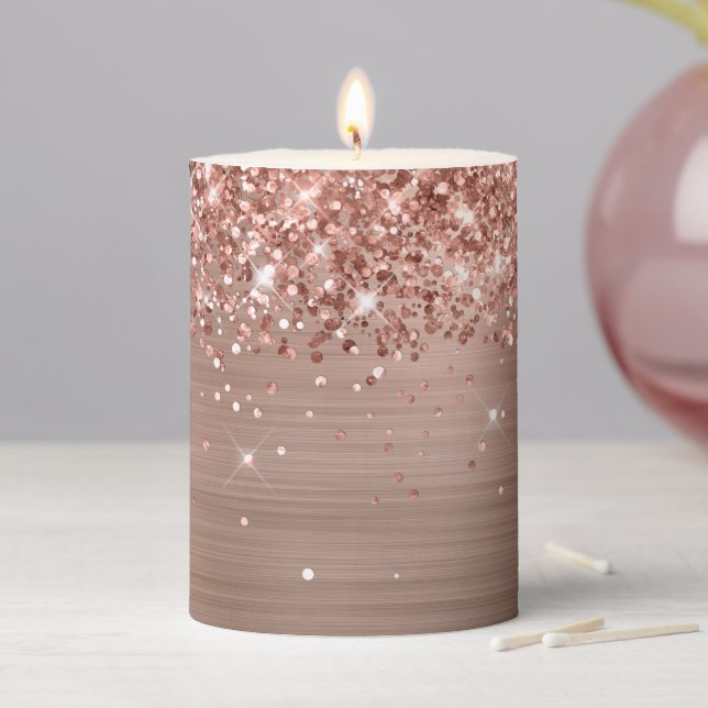 Glittery Rose Gold Foil Pillar Candle (In Situ)