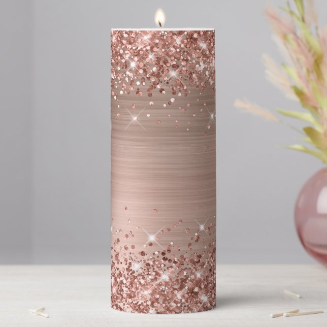 Glittery Rose Gold Foil Pillar Candle (In Situ)