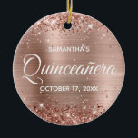 Glittery Rose Gold Foil Quinceañera Ceramic Ornament<br><div class="desc">Create your own 15th birthday circle ornament for your daughter. You can customize the block text or calligraphy wording or font style. The digital art background features a faux rose gold glitter and rose gold blush ombre foil. On the backside, you can add a family photo if you'd like. Girly...</div>