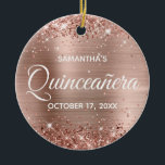 Glittery Rose Gold Foil Quinceañera Ceramic Ornament<br><div class="desc">Create your own 15th birthday circle ornament for your daughter. You can customize the block text or calligraphy wording or font style. The digital art background features a faux rose gold glitter and rose gold blush ombre foil. On the backside, you can add a family photo if you'd like. Girly...</div>