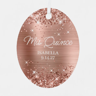 Glittery Rose Gold Foil Quinceañera Dress Photo Metal Ornament