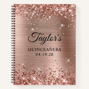 Glittery Rose Gold Foil Quinceanera Guest Notebook