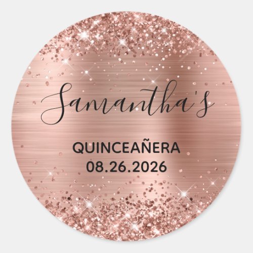 Glittery Rose Gold Foil Quinceaera Party Classic Round Sticker