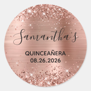 Glittery Rose Gold Foil Quinceañera Party Classic Round Sticker