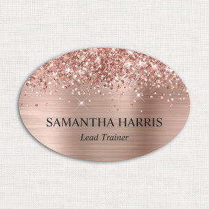 Glittery Rose Gold Foil Rectangle Logo Name Tag