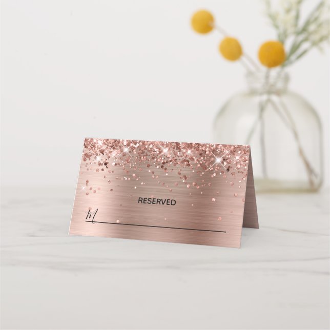 Glittery Rose Gold Foil Reserved Place Card (Front)