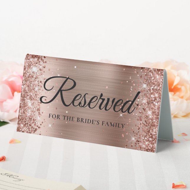 Glittery Rose Gold Foil Reserved Table Tent (In SItu (Wedding))