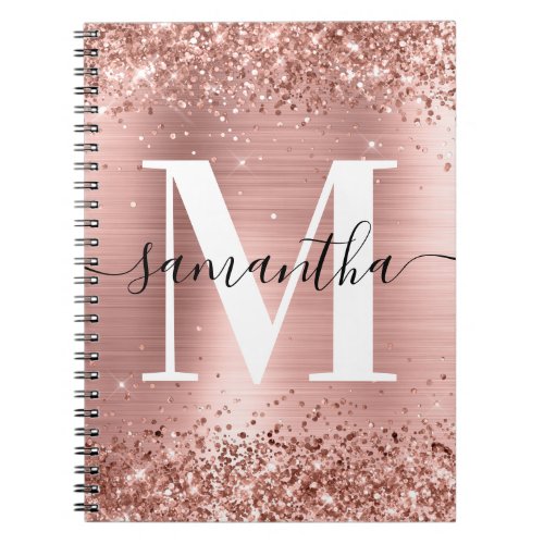 Glittery Rose Gold Foil Signature Monogram Notebook