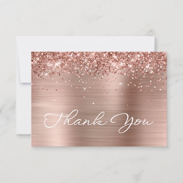 Glittery Rose Gold Foil Stylistic Script Birthday Thank You Card (Front)