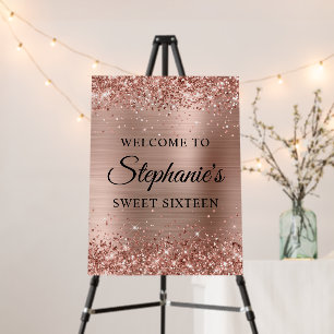 Glittery Rose Gold Foil Sweet Sixteen Welcome Foam Board