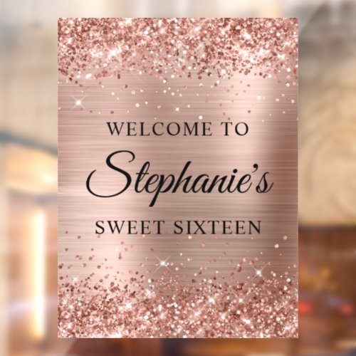 Glittery Rose Gold Foil Sweet Sixteen Welcome Window Cling