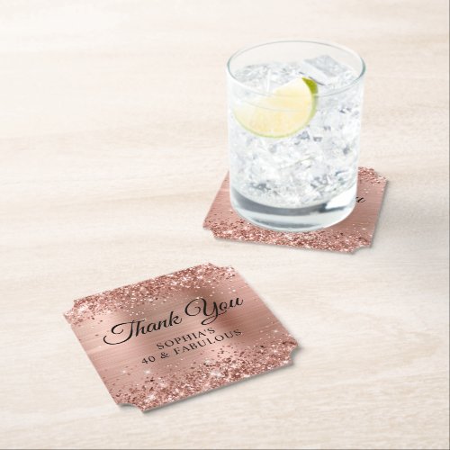 Glittery Rose Gold Foil Thank You 40  Fabulous Paper Coaster