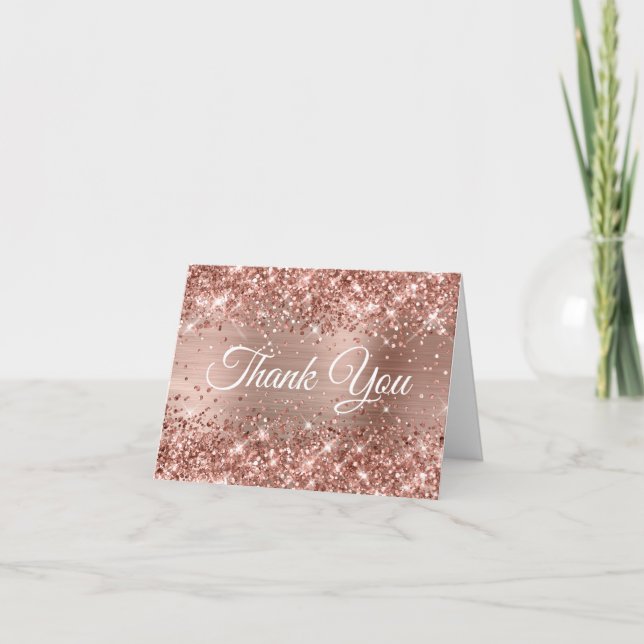 Glittery Rose Gold Foil Thank You Card (Front)