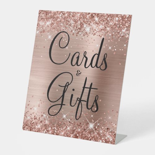 Glittery Rose Gold Foil Wedding Cards  Gifts Pedestal Sign