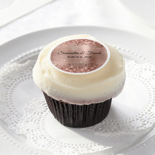Glittery Rose Gold Foil Wedding Edible Frosting Rounds