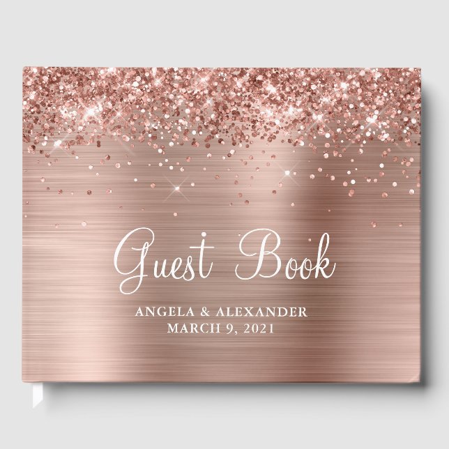 Glittery Rose Gold Foil Wedding Guest Book (Front)